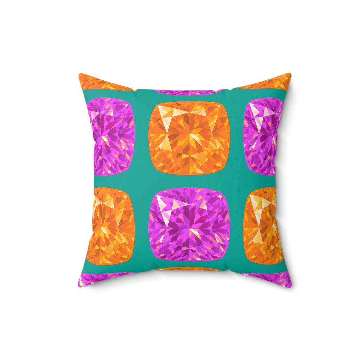 Giant Cut Gem Grid Faux Suede Cushion – Peacock Jewel