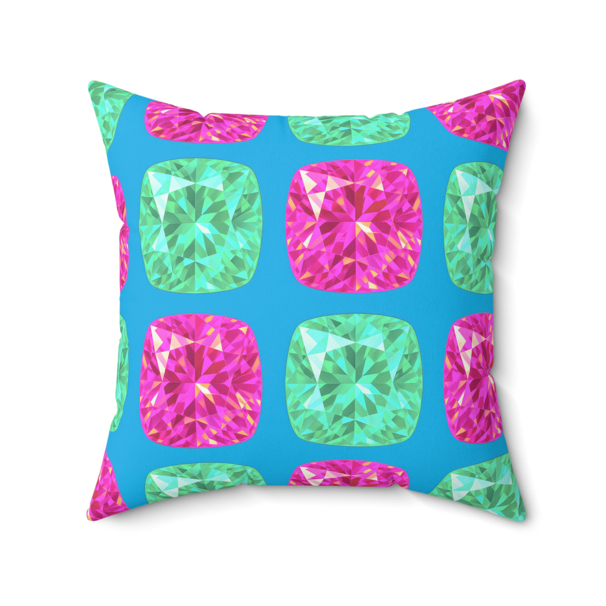 Giant Cut Gem Grid Faux Suede Cushion – Ice Jewel
