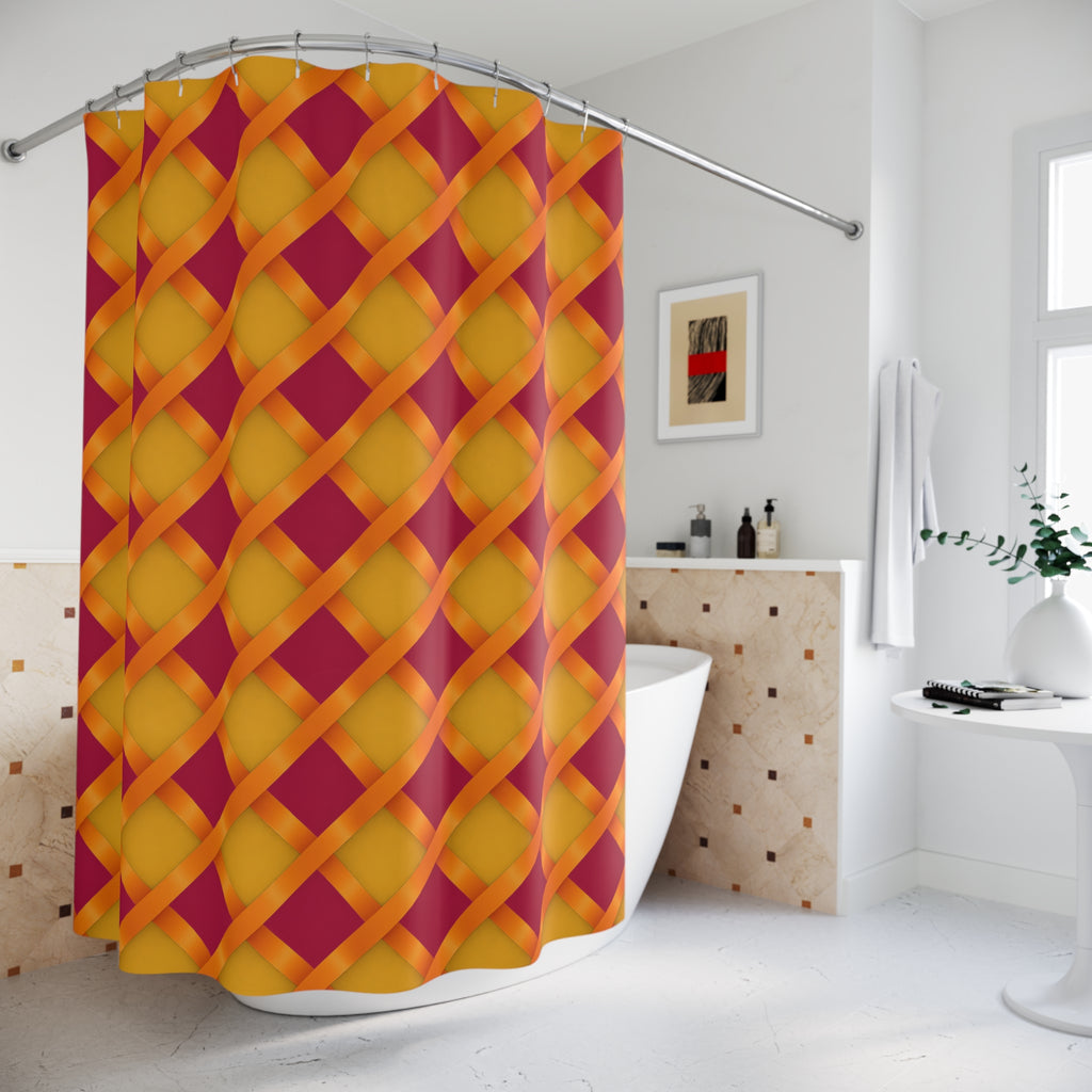 Broad Gold Diamond Trellis Shower Curtain – Cranberry Spice