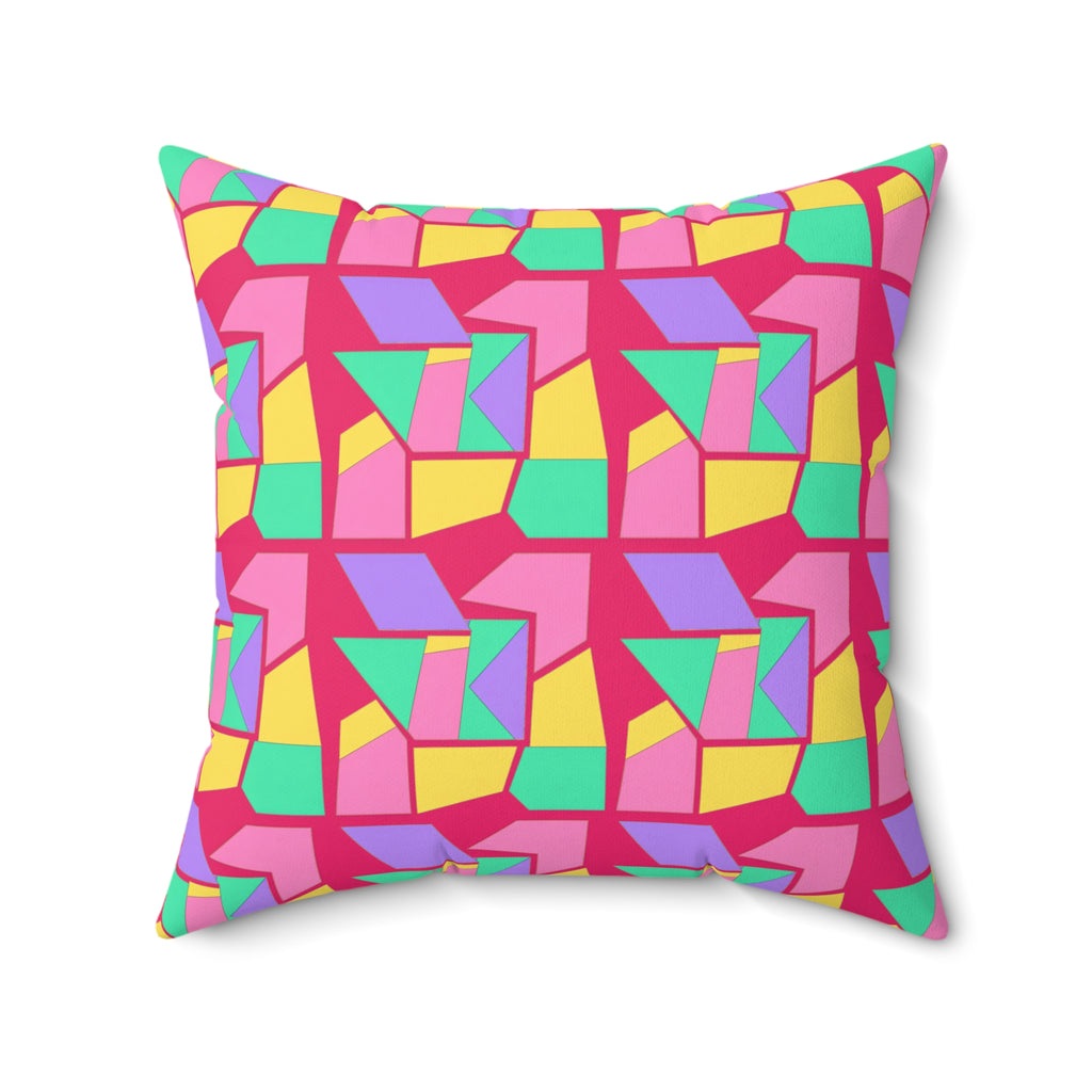 Cubist Block Quilt Faux Suede Cushion – Candy Pop on Raspberry