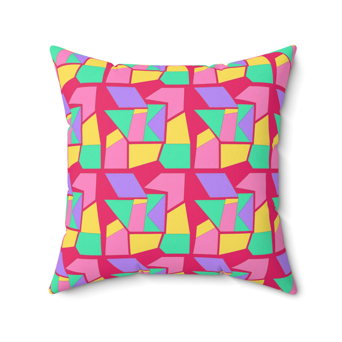 Cubist Block Quilt Faux Suede Cushion – Candy Pop on Raspberry