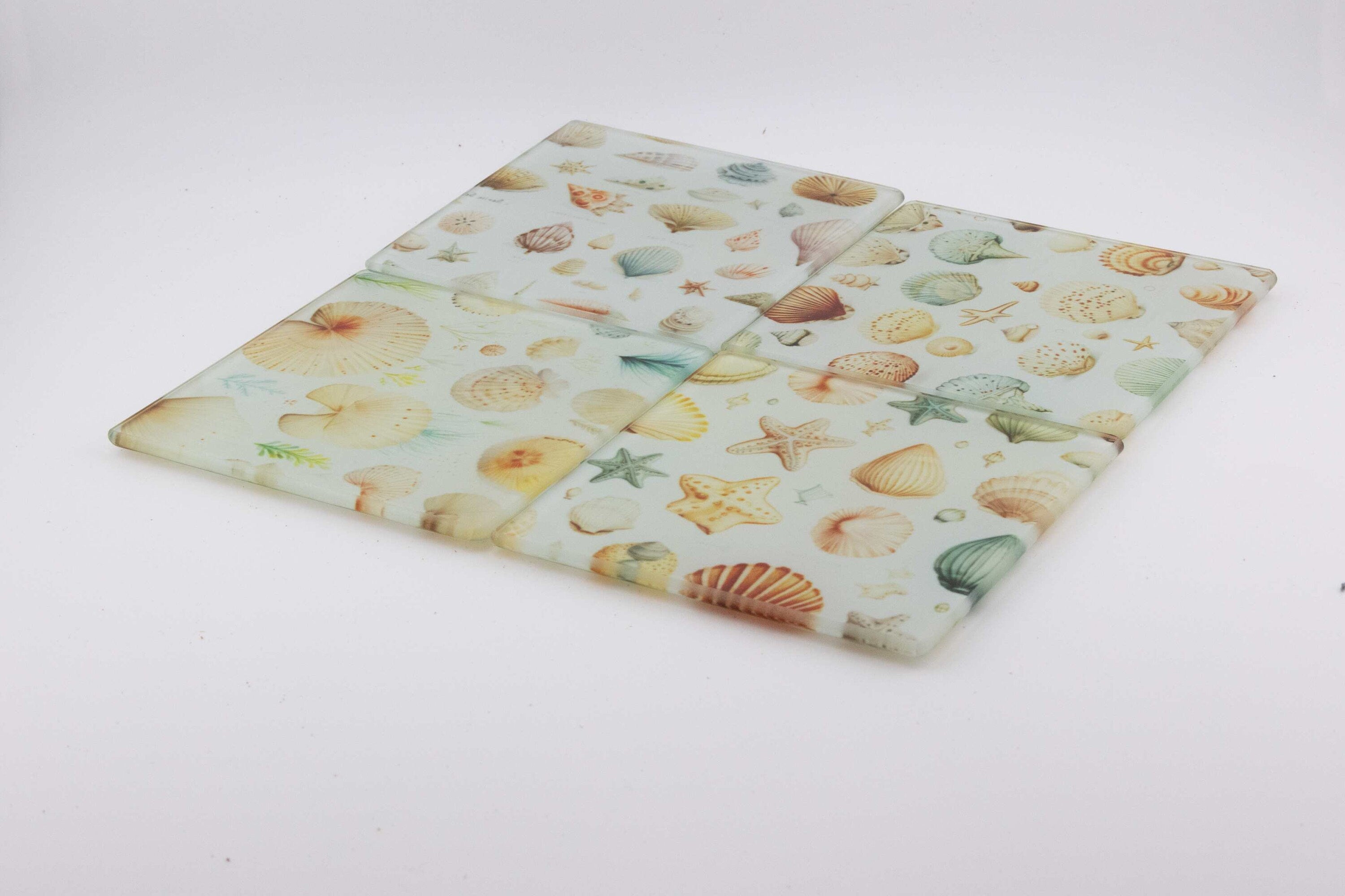AI24041G- Seashell Glass Coasters Set, Coastal Beach Decor Coasters, Vintage Nautical Shell Print, Coasters, Beach House Housewarming Gift