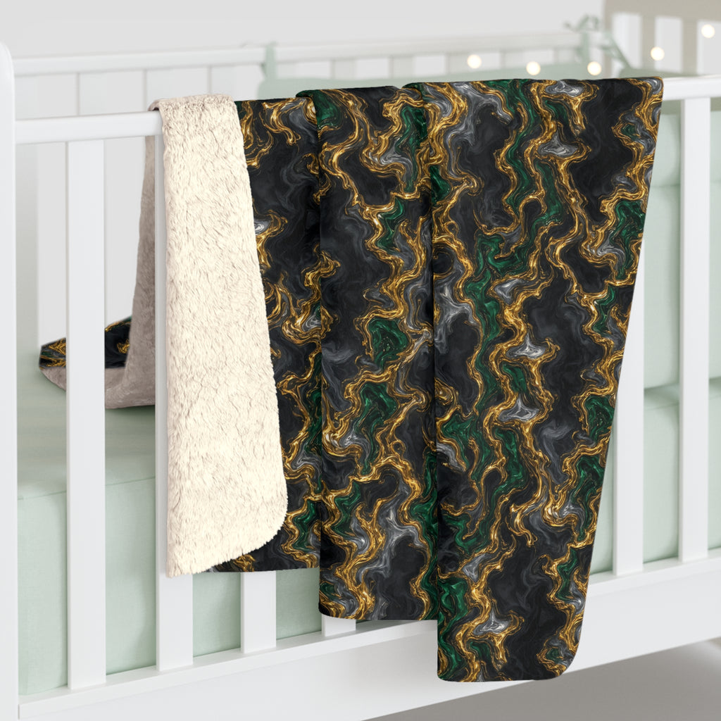 Molten Gold Marble Sherpa Fleece Blanket – Iridescent Fluid Pattern