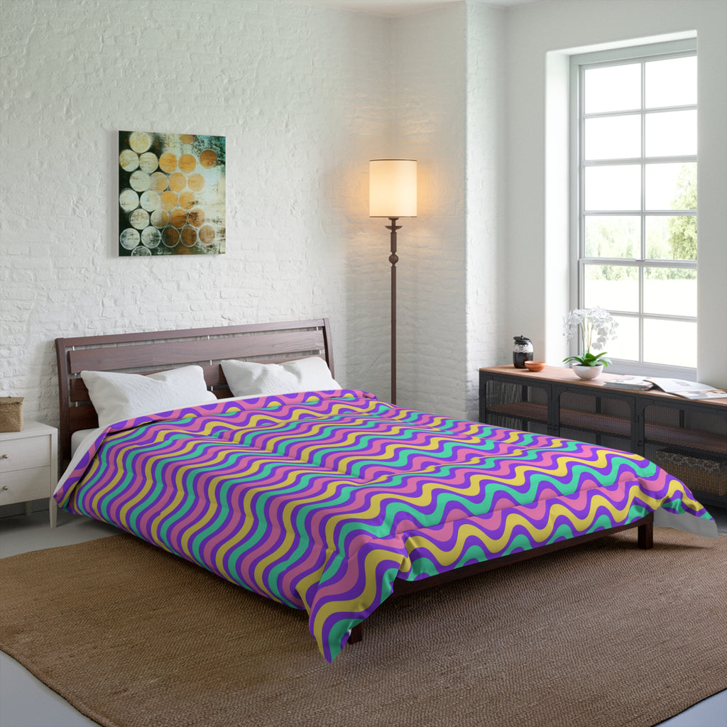 Wide Wave Interference Comforter – Candy Pastel on Grape