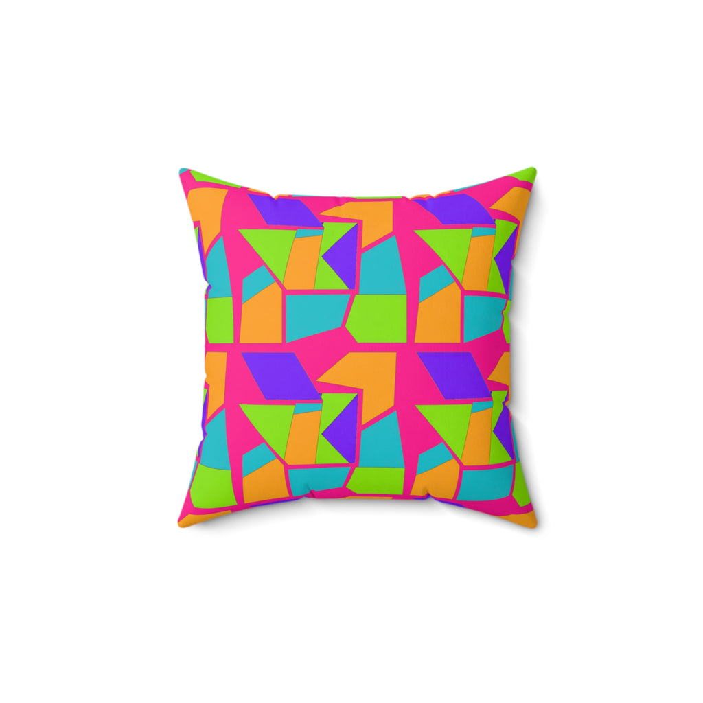 Cubist Block Quilt Faux Suede Cushion – Tropical Punch