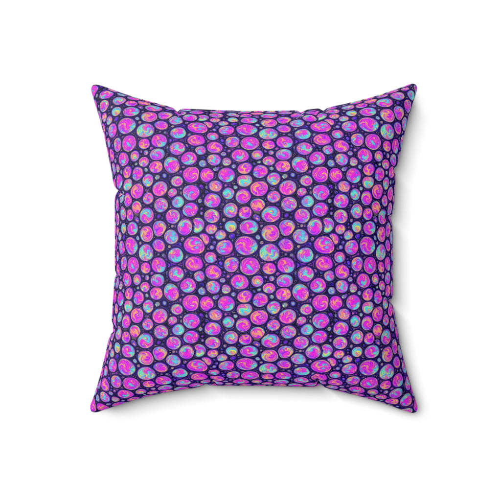 Opal Bubble Cells Faux Suede Cushion – Holographic-Look Fluid Art Pattern