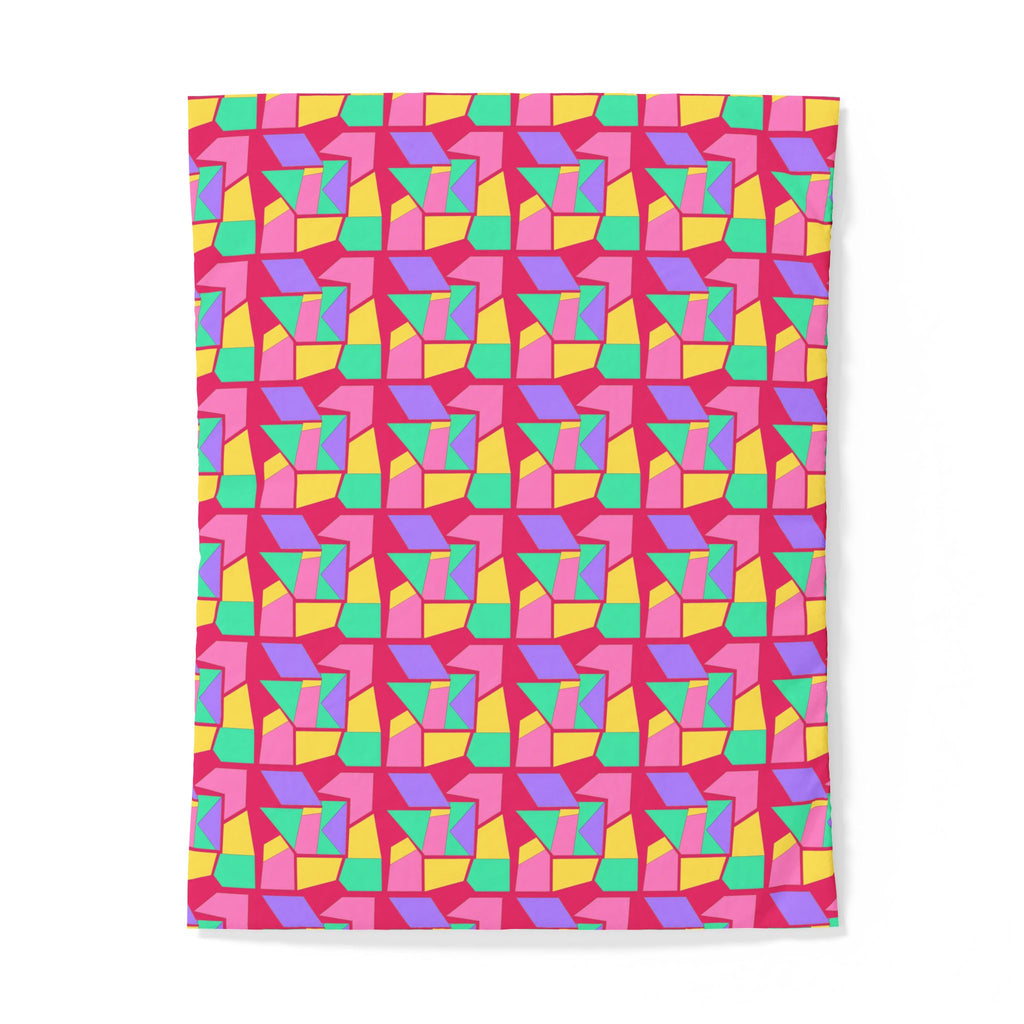 Cubist Block Quilt Cotton Duvet Cover – Candy Pop on Raspberry