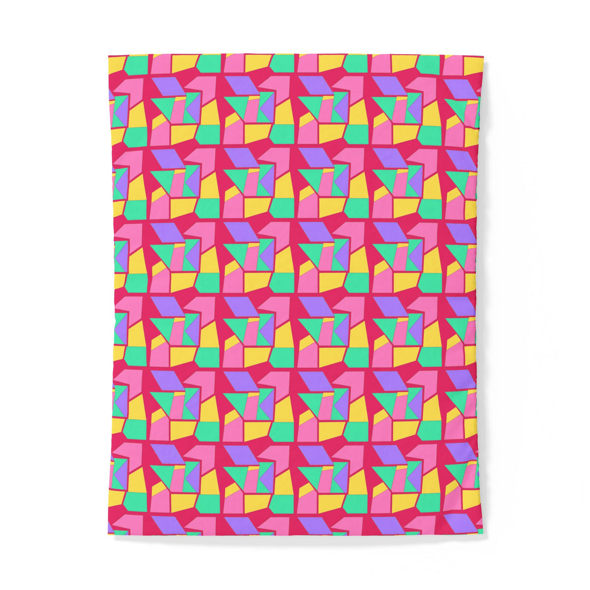 Cubist Block Quilt Cotton Duvet Cover – Candy Pop on Raspberry