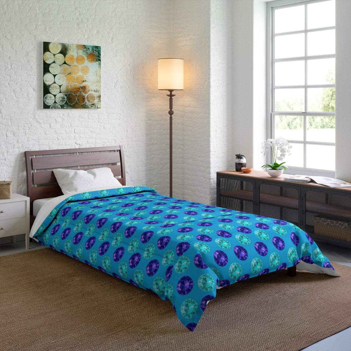 Half-Drop Gem Grid Comforter – Ice Jewel