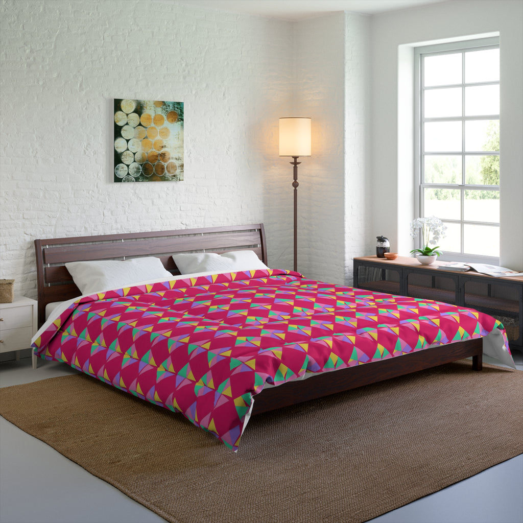 Stacked Cubist Prisms Comforter – Candy Pop on Raspberry