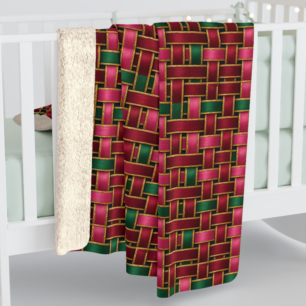 Ribbon Weave Sherpa Fleece Blanket – Holographic-Look Geometric Pattern