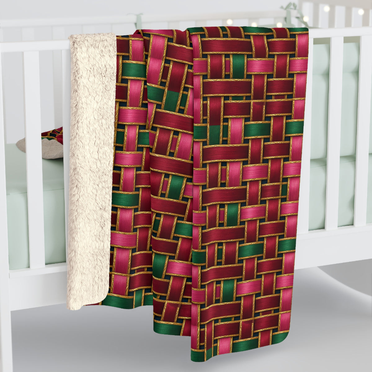Ribbon Weave Sherpa Fleece Blanket – Holographic-Look Geometric Pattern