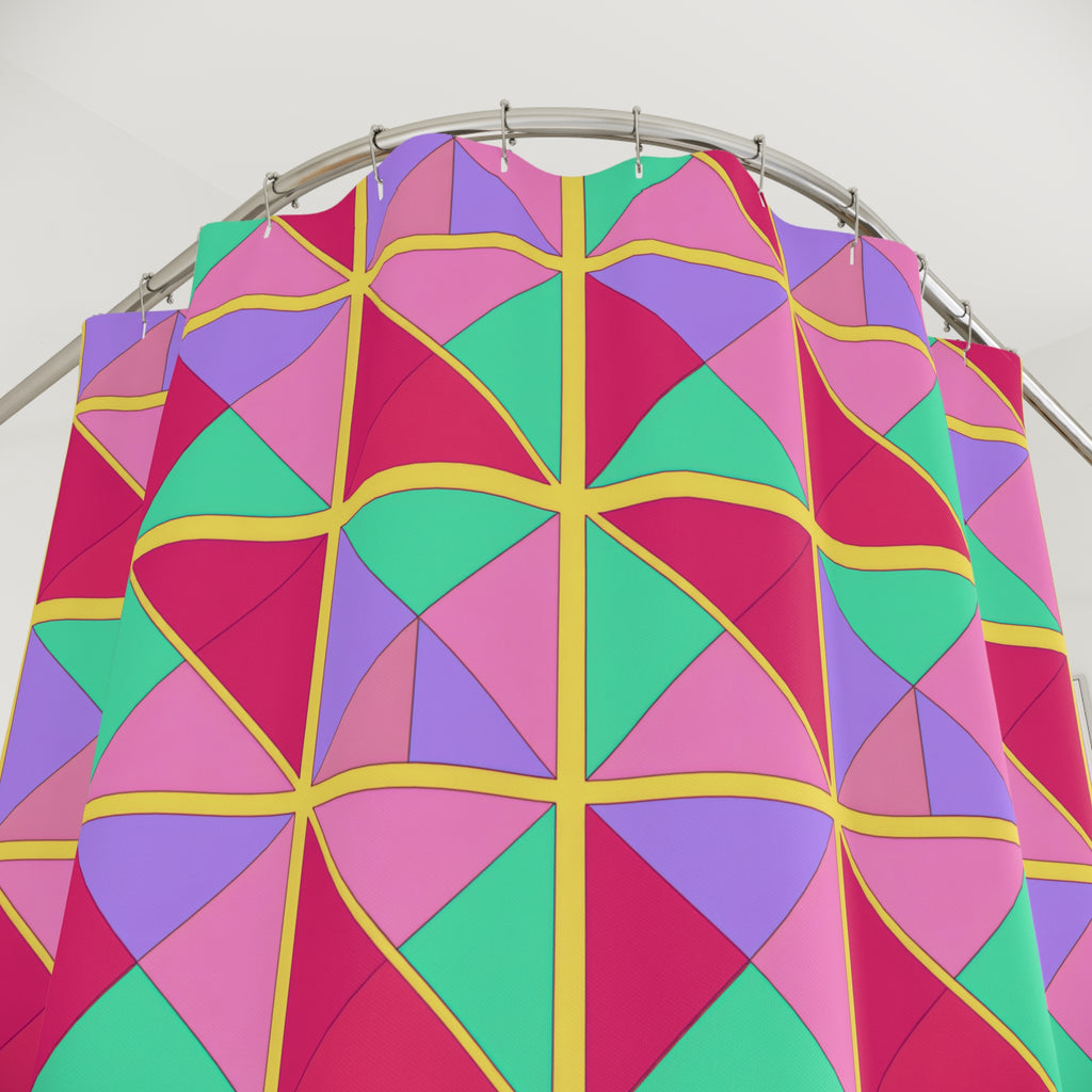 Split Square Fiesta Shower Curtain – Candy Pop on Raspberry