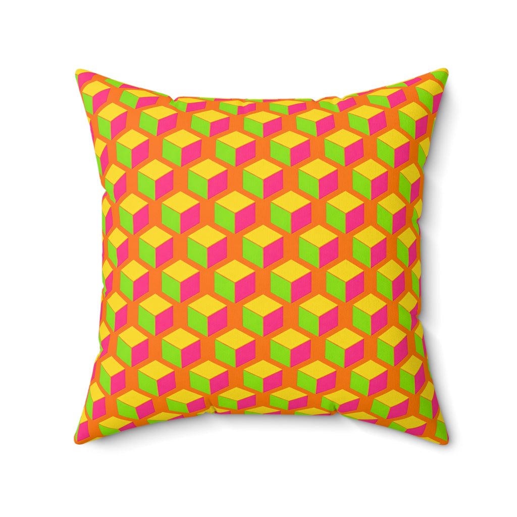Giant Faceted Cubes II Faux Suede Cushion – Hot Citrus Festive