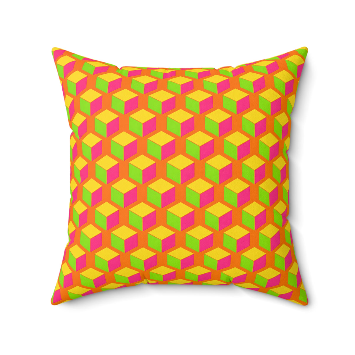 Giant Faceted Cubes II Faux Suede Cushion – Hot Citrus Festive