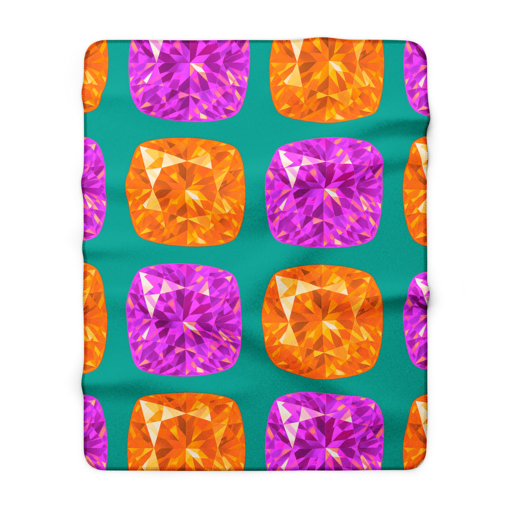 Giant Cut Gem Grid Sherpa Fleece Blanket – Peacock Jewel