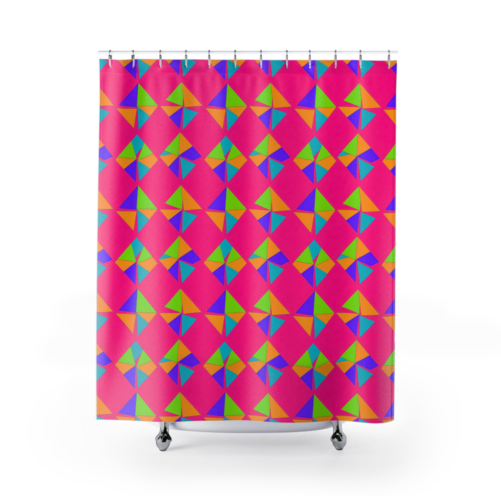 Stacked Cubist Prisms Shower Curtain – Tropical Punch