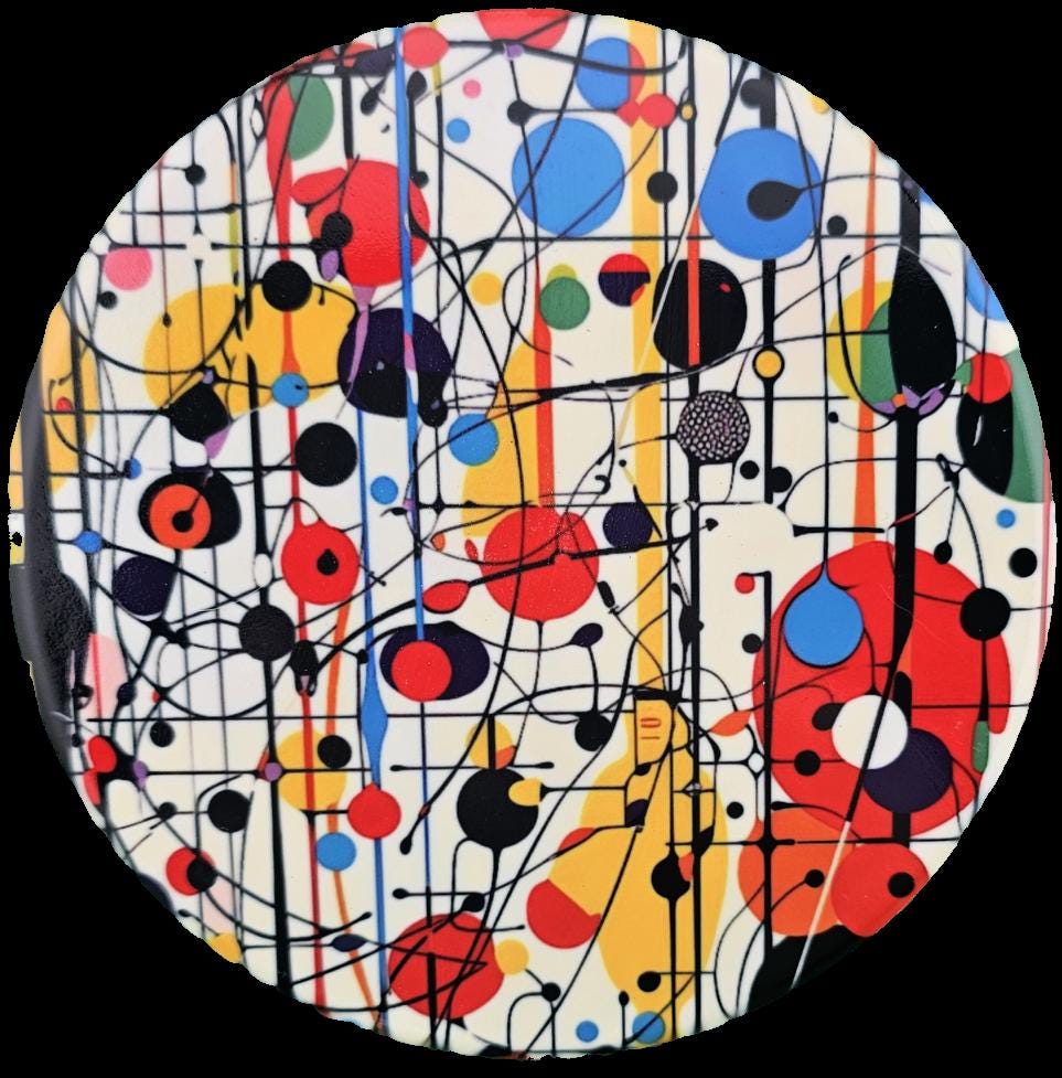 Pollock Style Ceramic Coasters, Colorful Abstract Round Drink Coasters, Modern Art Table Decor