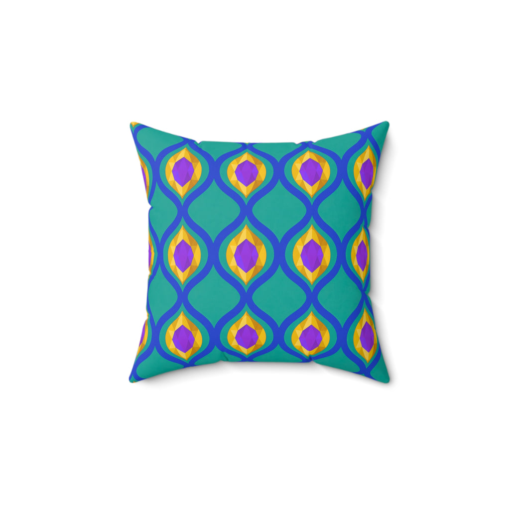 Grand Gold Ogee Lattice II Faux Suede Cushion – Peacock Jewel