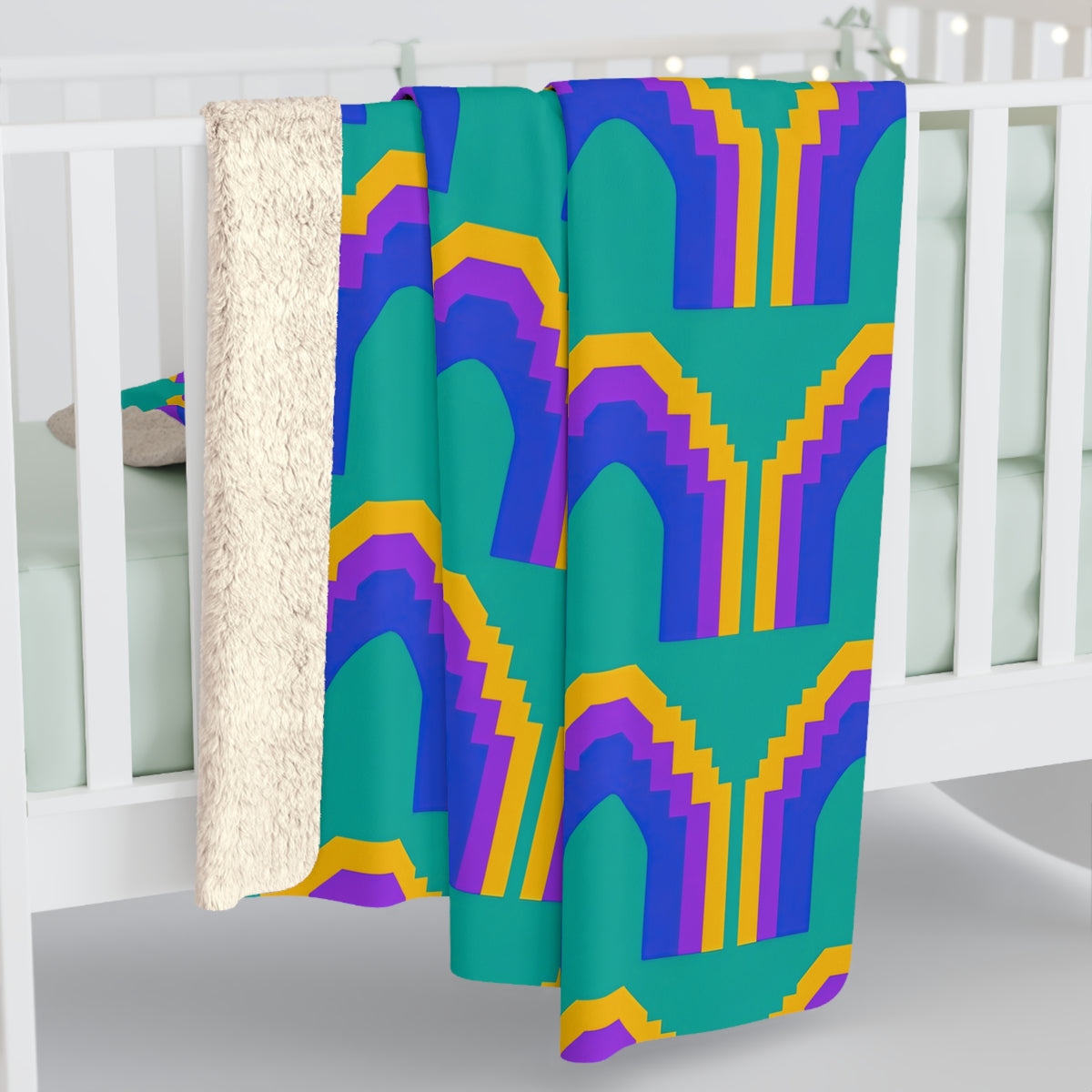Grand Stepped Arches Sherpa Fleece Blanket – Peacock Jewel