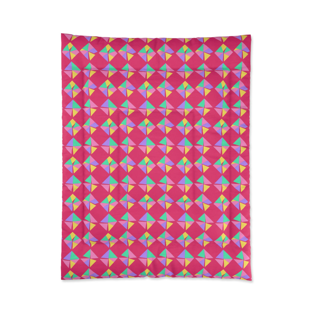 Stacked Cubist Prisms Comforter – Candy Pop on Raspberry
