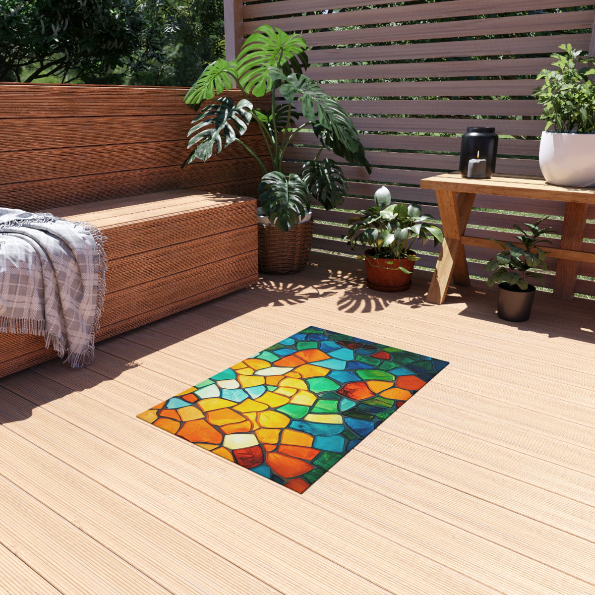 Jewel Mosaic Glass Outdoor Rug – Stained-Glass Style Mosaic