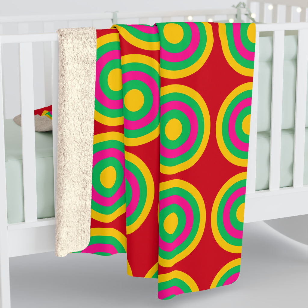 Mega Ring Grid Sherpa Fleece Blanket – Abstract Circles Pattern