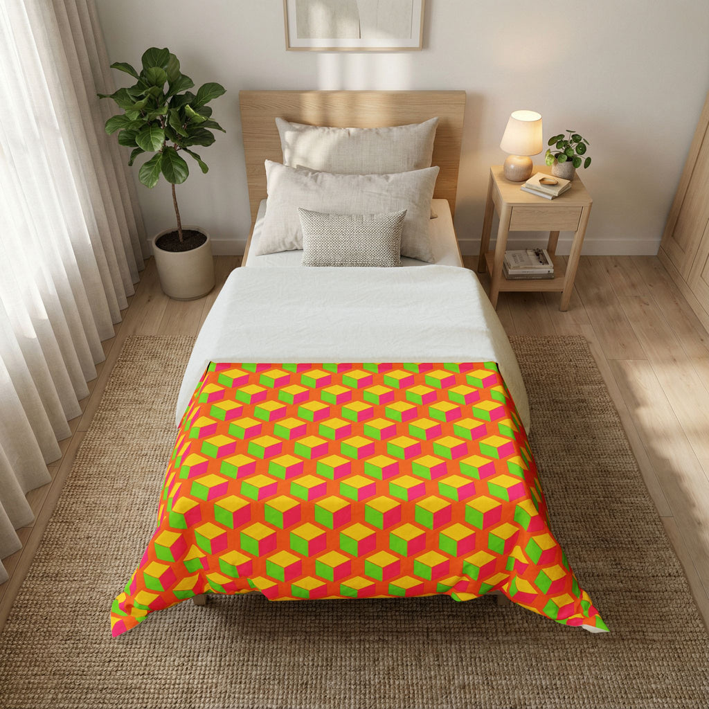 Giant Faceted Cubes II Cotton Duvet Cover – Hot Citrus Festive