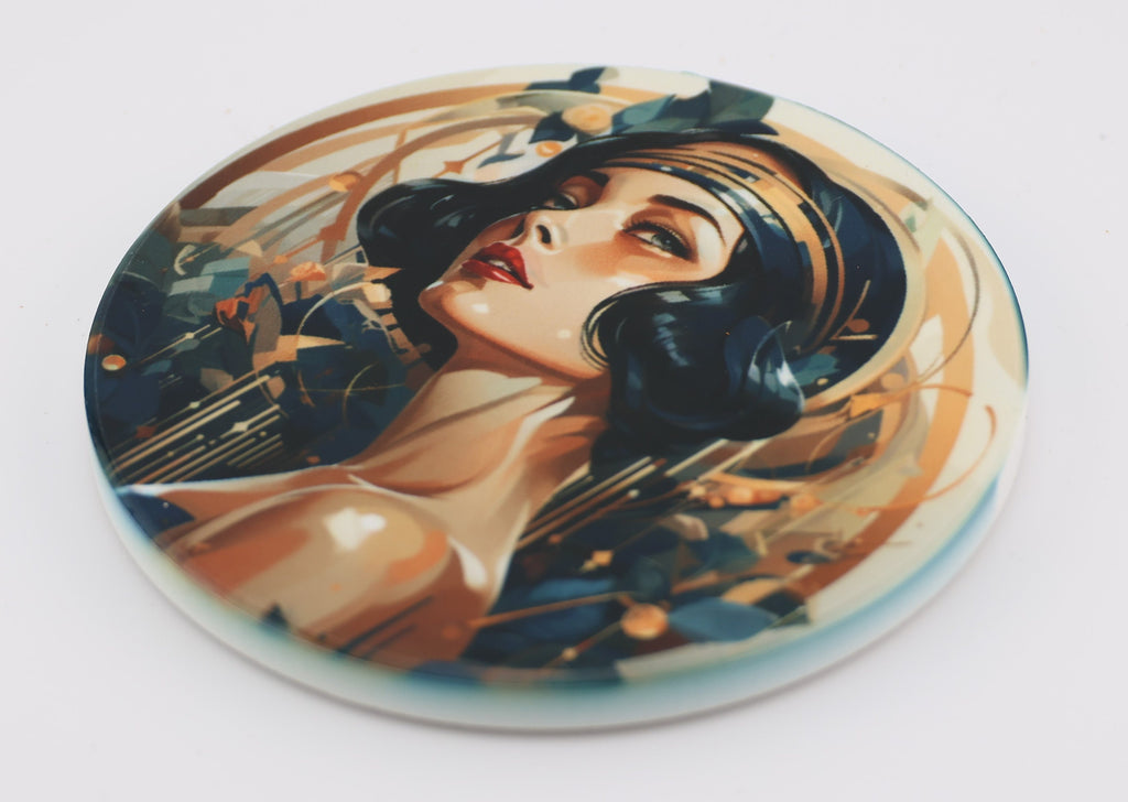 AI24008c. Art Deco Effect Round Ceramic Coasters-  - Set of 6, colourful, gift for all occasions, six unique designs.
