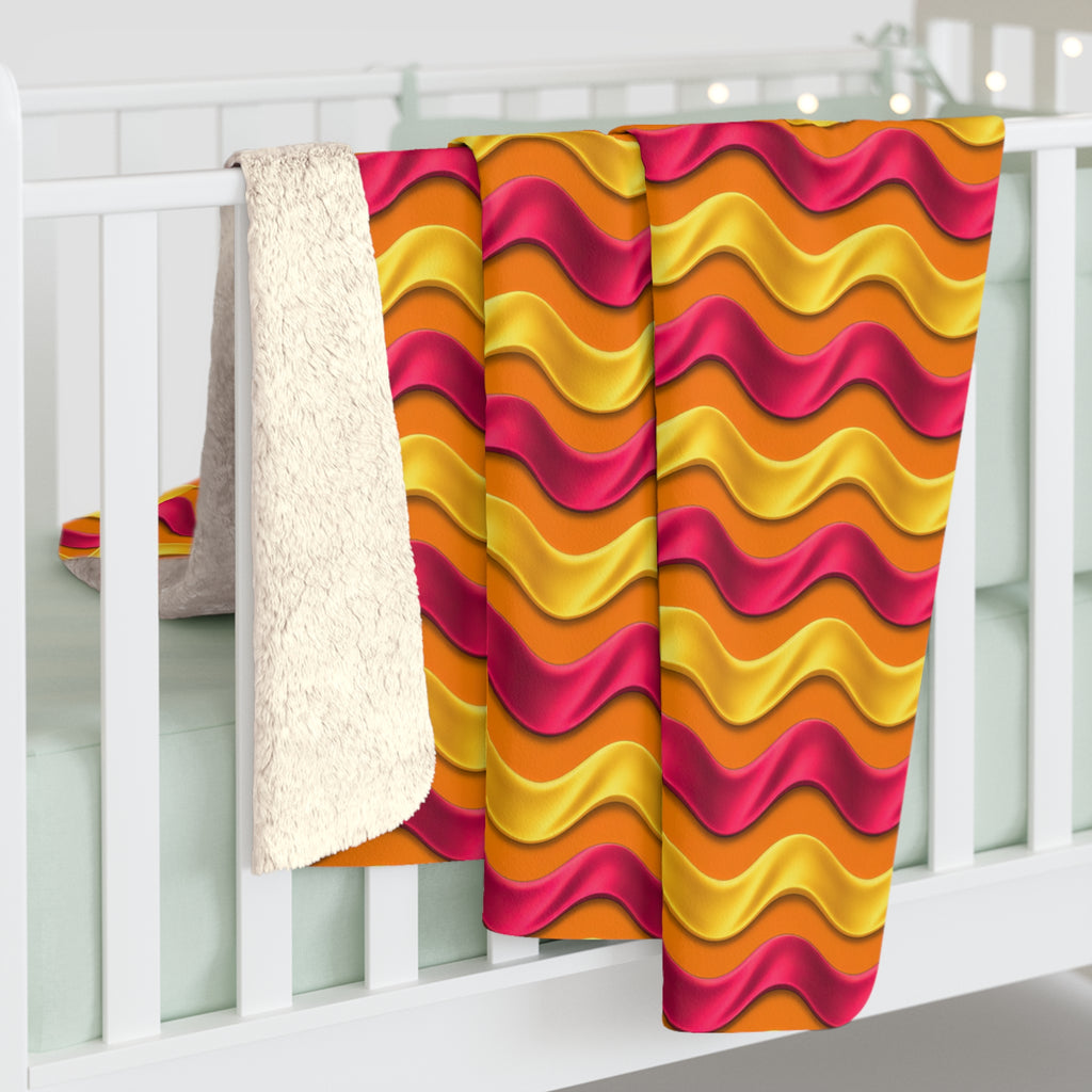 Satin Wave Bands Sherpa Fleece Blanket – Cranberry Spice