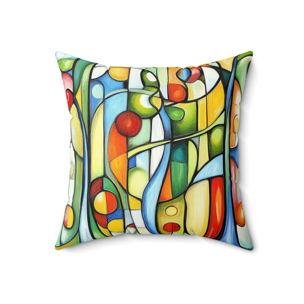 Stained Glass Rhythm Faux Suede Cushion – Stained-Glass Style Art