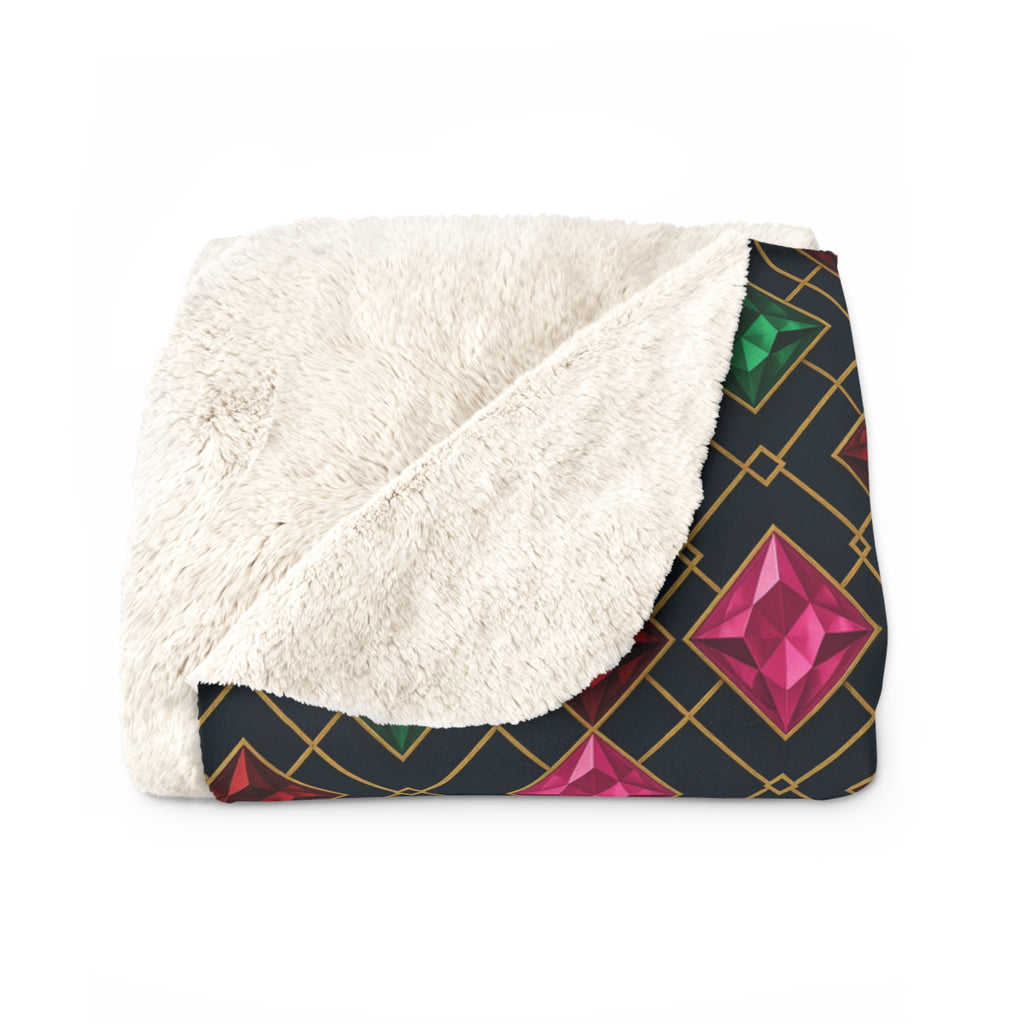 Jewel Argyle Sherpa Fleece Blanket – Art Deco Pattern