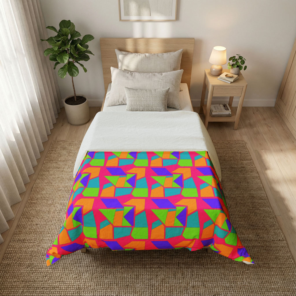 Cubist Block Quilt Cotton Duvet Cover – Tropical Punch