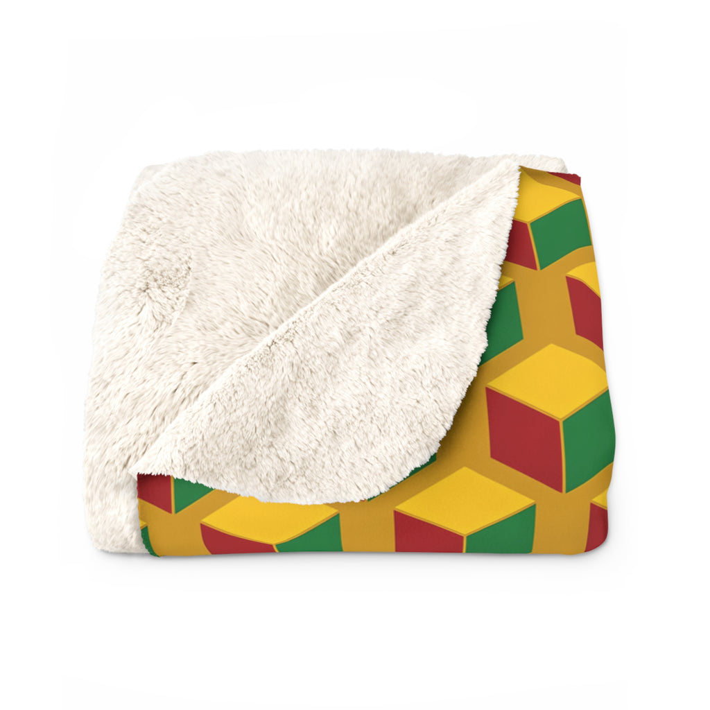 Giant Faceted Cubes II Sherpa Fleece Blanket – Isometric Op-Art Pattern