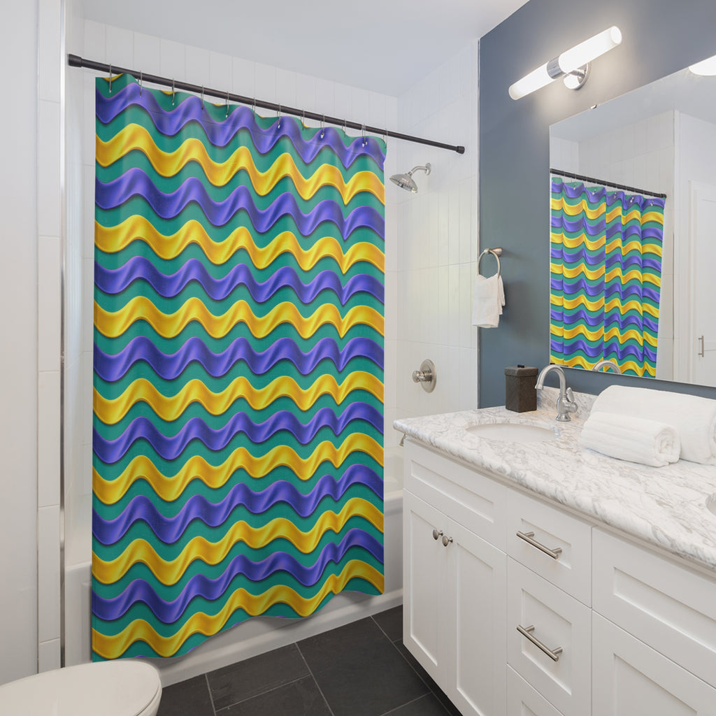 Satin Wave Bands Shower Curtain – Peacock Jewel