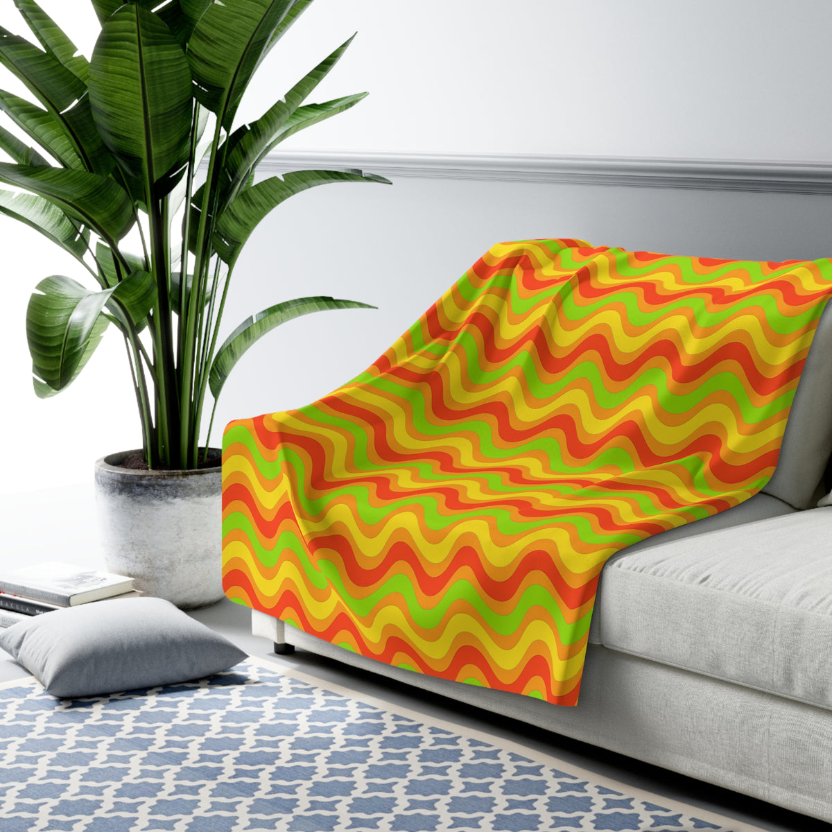 Wide Wave Interference Sherpa Fleece Blanket – Hot Citrus