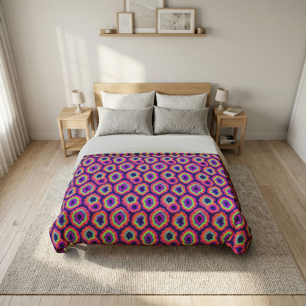 Agate Geode Halo Cotton Duvet Cover – Holographic-Look Fluid Art Pattern