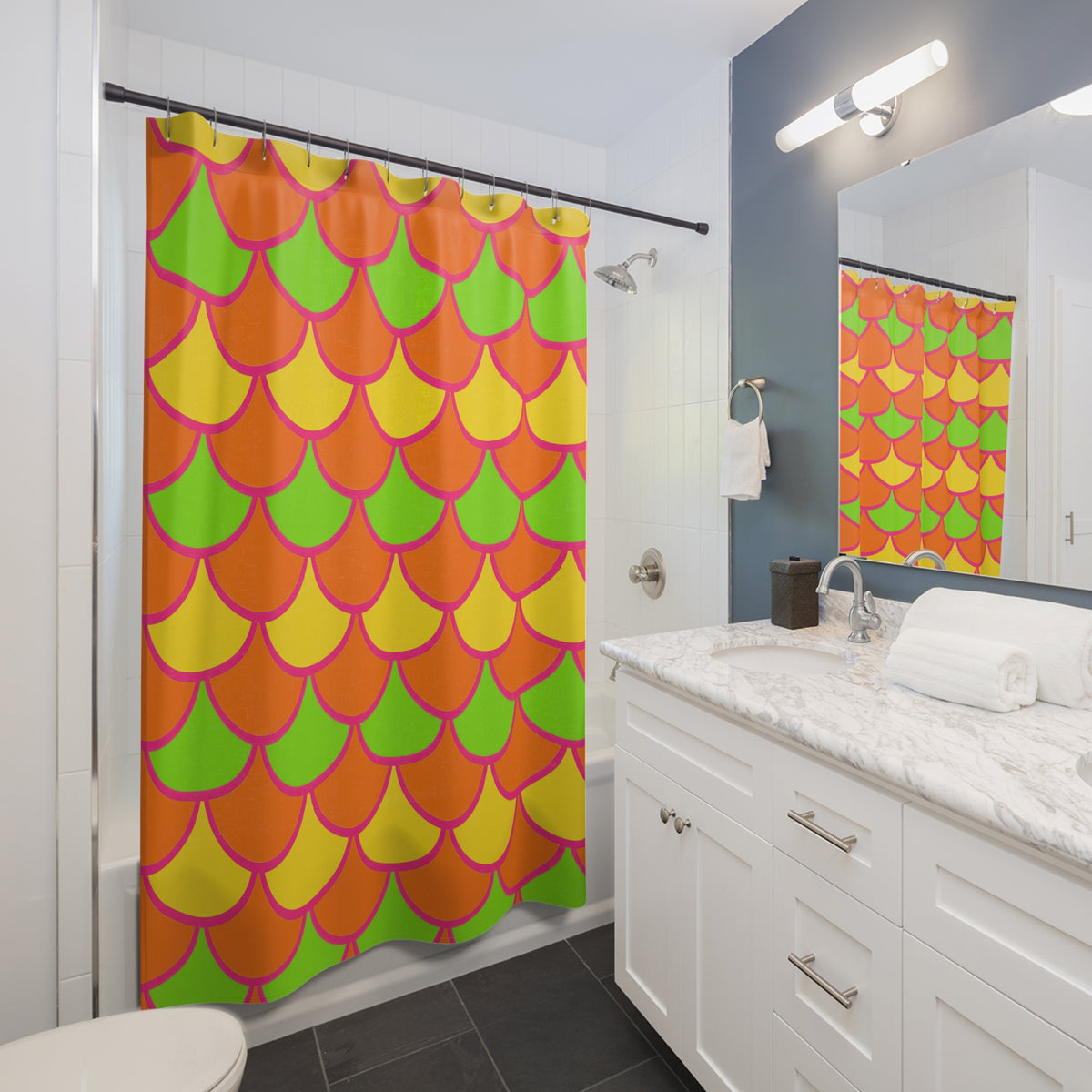 Big Jewel Scales II Shower Curtain – Hot Citrus Festive