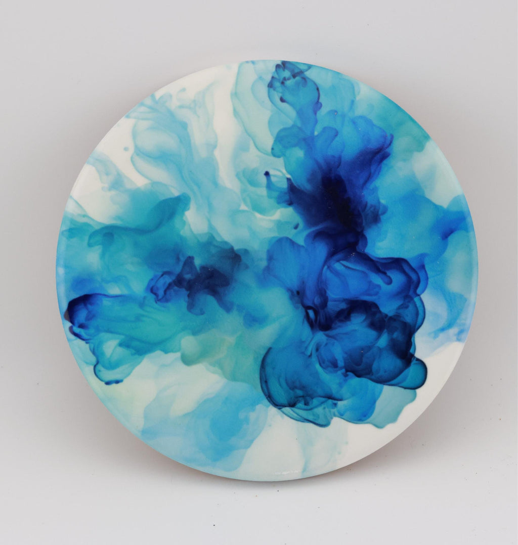 AI24009C Blue swirls Marble Effect Round Ceramic Coasters-Set of 6, colourful, gift for all occasions, six unique designs.