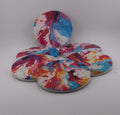 AI24030C Acrylic Oil Splash art Effect Round Ceramic Coasters-Set of 6, colourful, gift for all occasions, six unique designs.