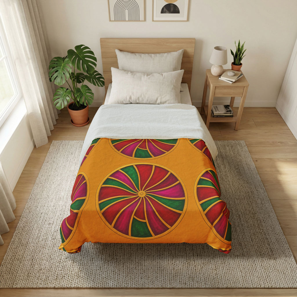 Grand Kaleido Jewel Wheels Cotton Duvet Cover – Kaleidoscopic Medallion Pattern