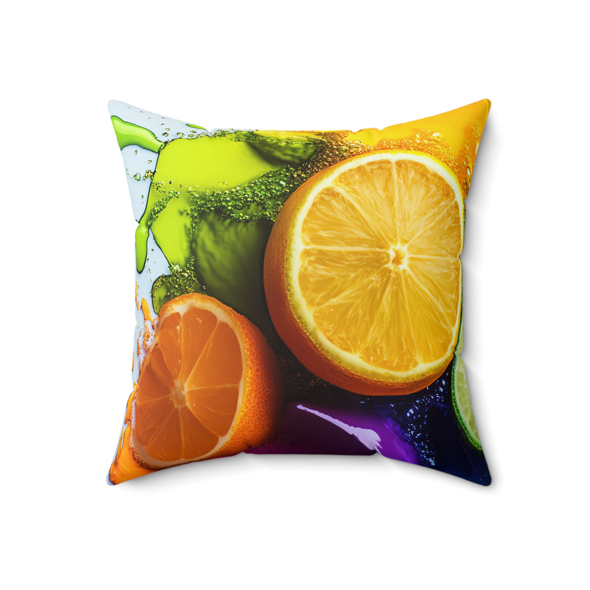 Citrus Splash Faux Suede Cushion – Fruit Splash Art