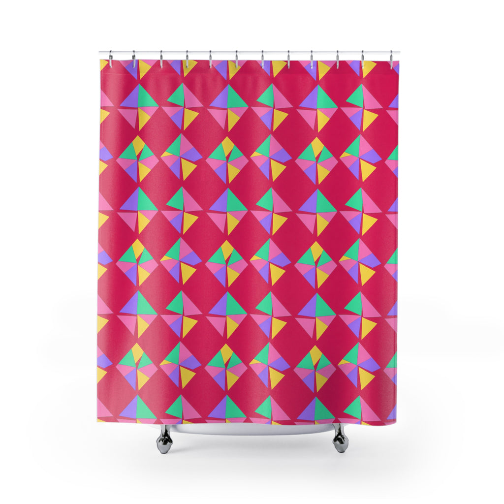 Stacked Cubist Prisms Shower Curtain – Candy Pop on Raspberry