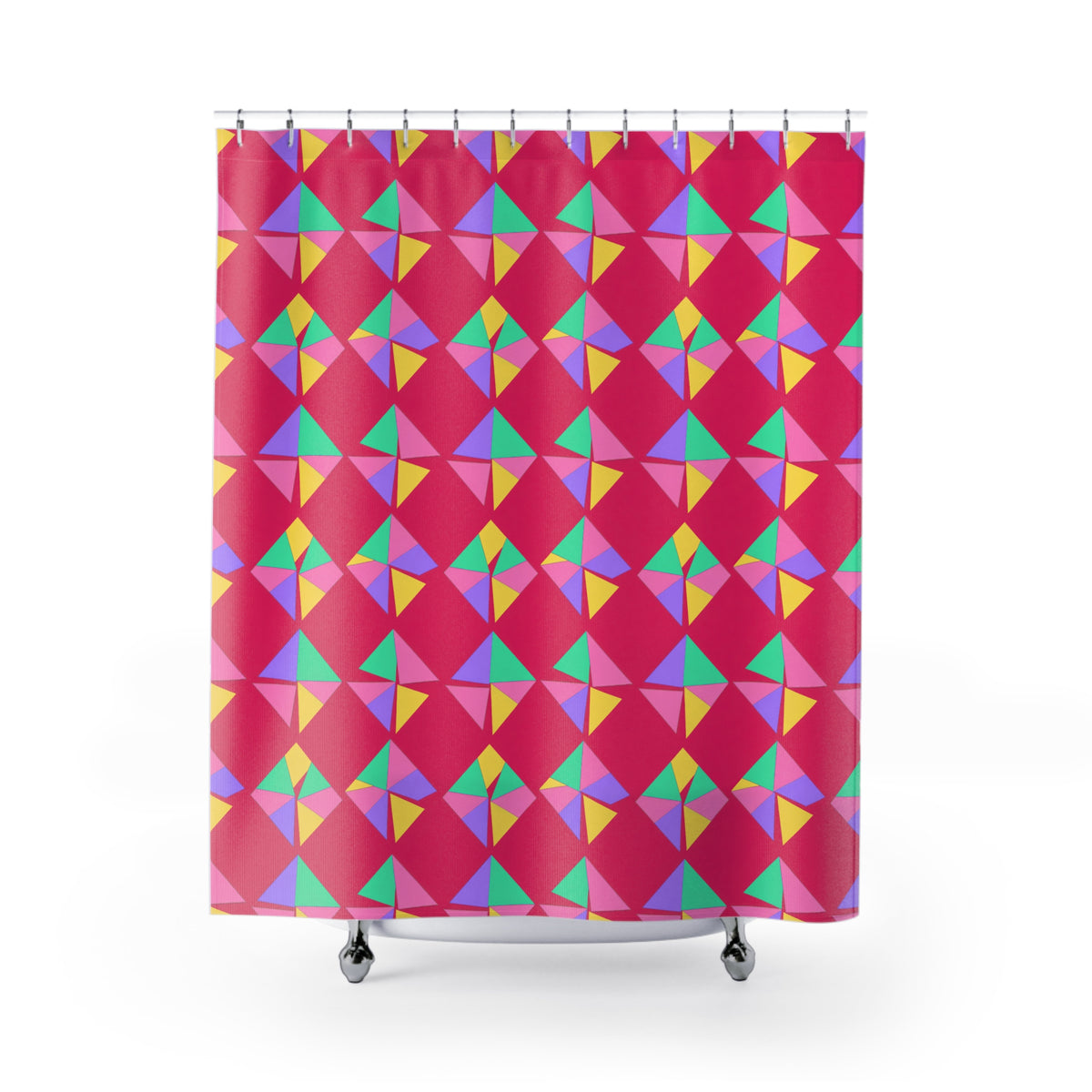 Stacked Cubist Prisms Shower Curtain – Candy Pop on Raspberry