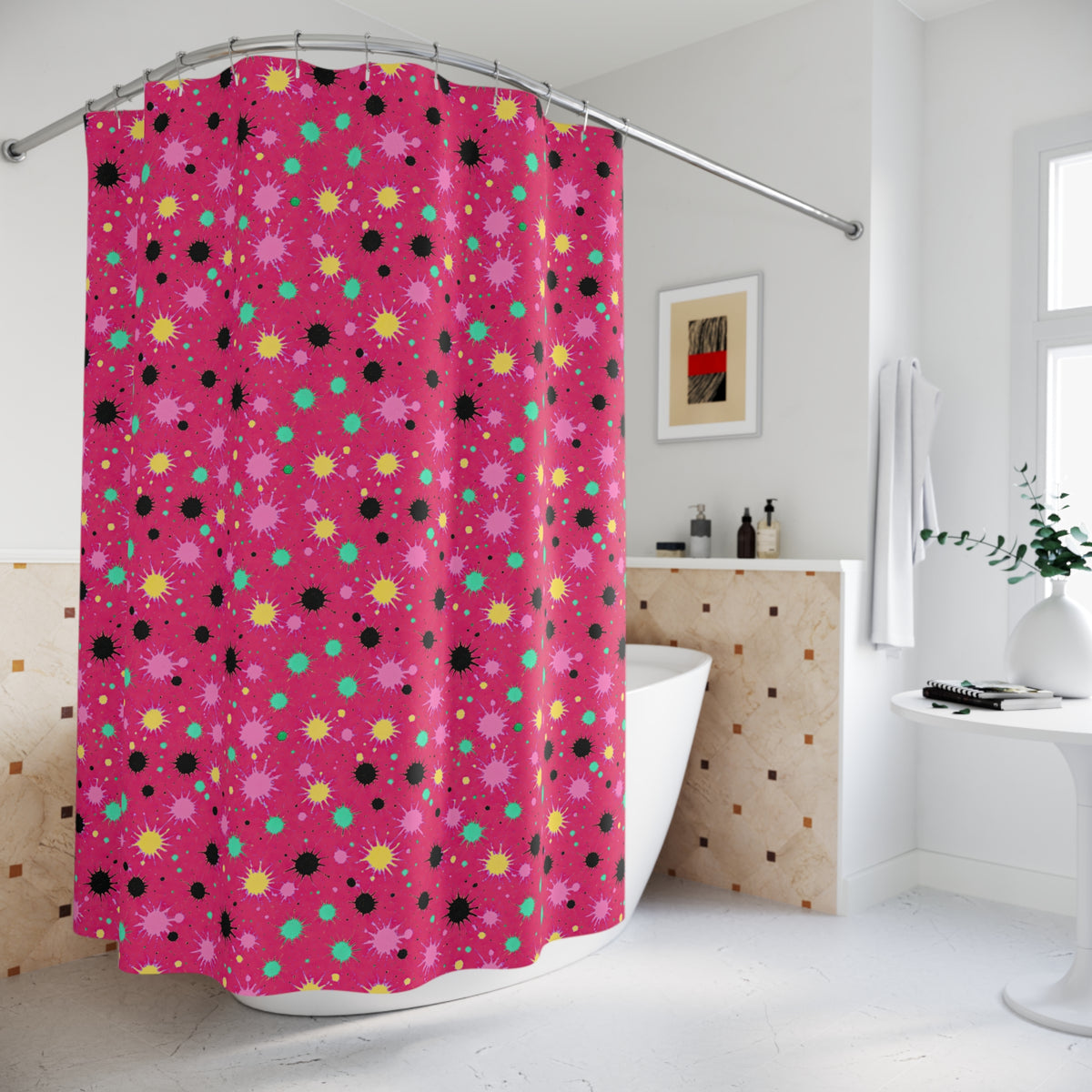 Splat Storm Shower Curtain – Candy Pop on Raspberry