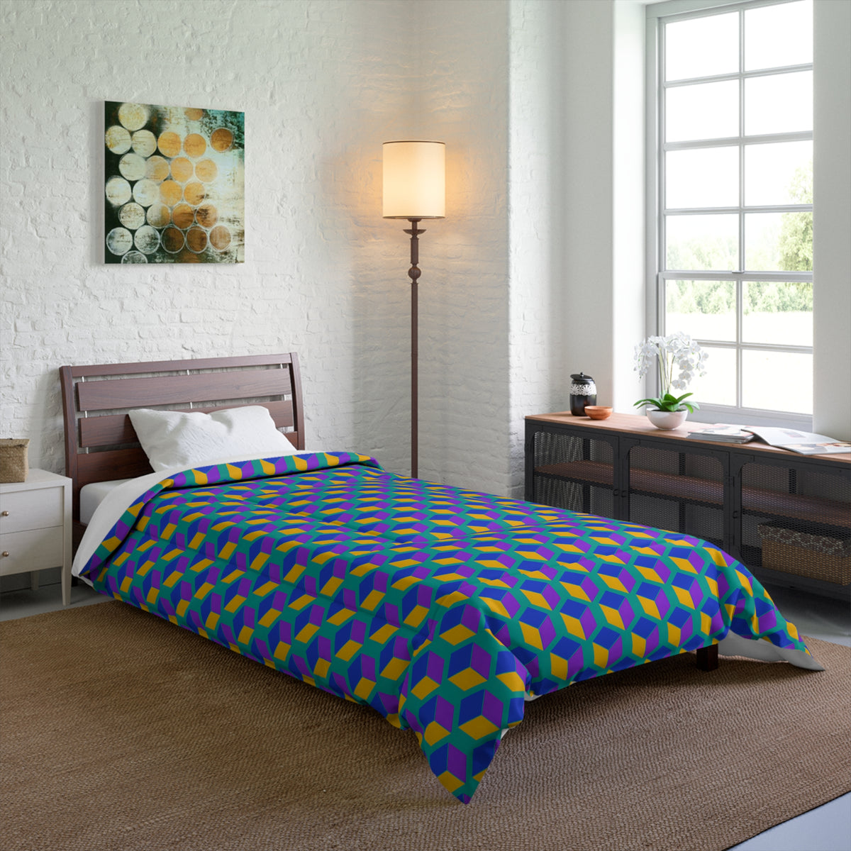 Giant Faceted Cubes II Comforter – Peacock Jewel