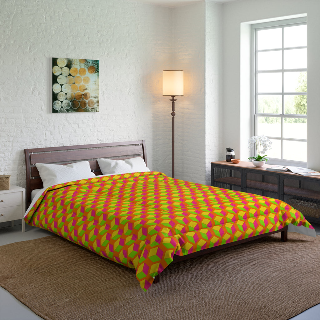 Giant Faceted Cubes II Comforter – Hot Citrus Festive