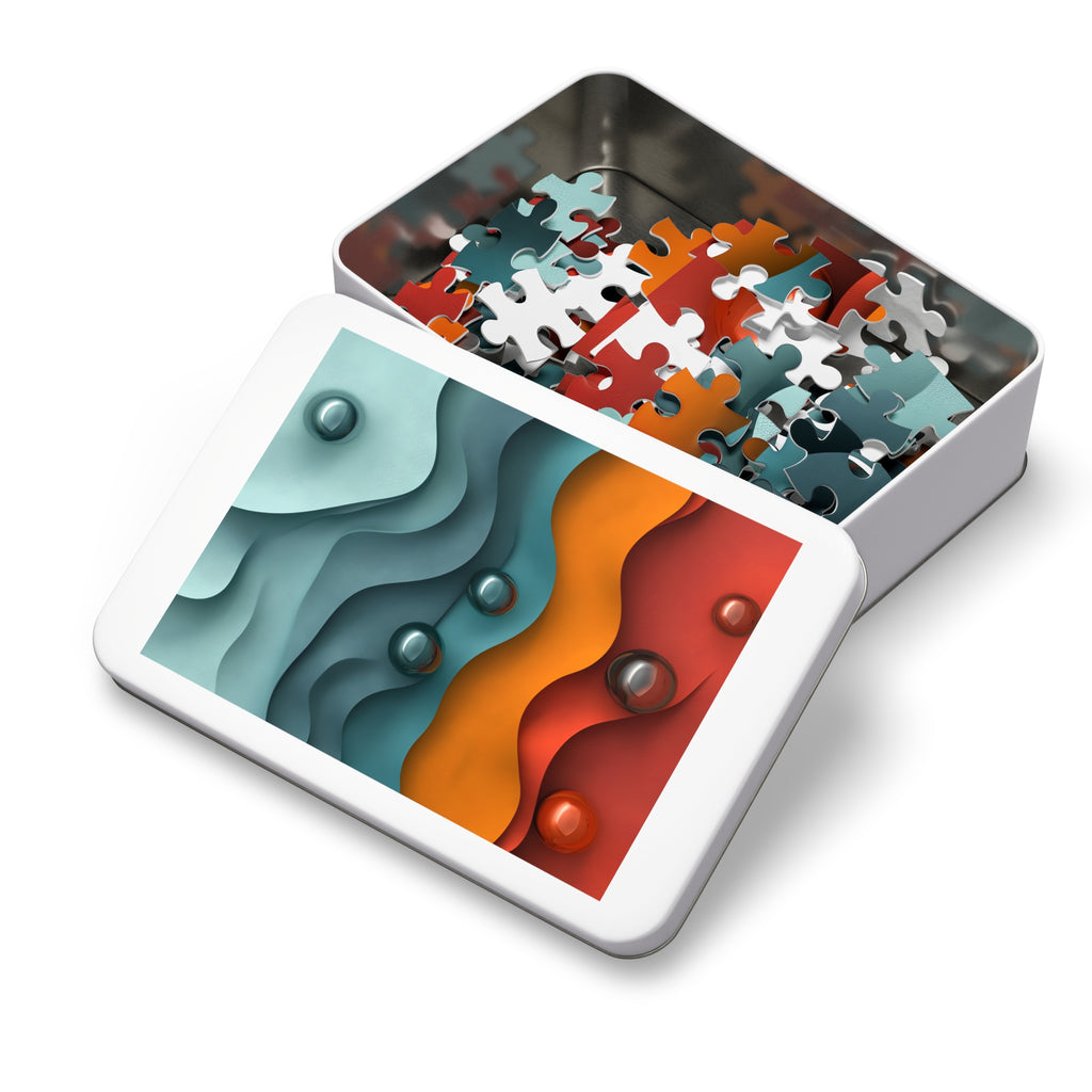 Teal Coral Waves Jigsaw Puzzle with Tin – Sculpted Wave Abstract