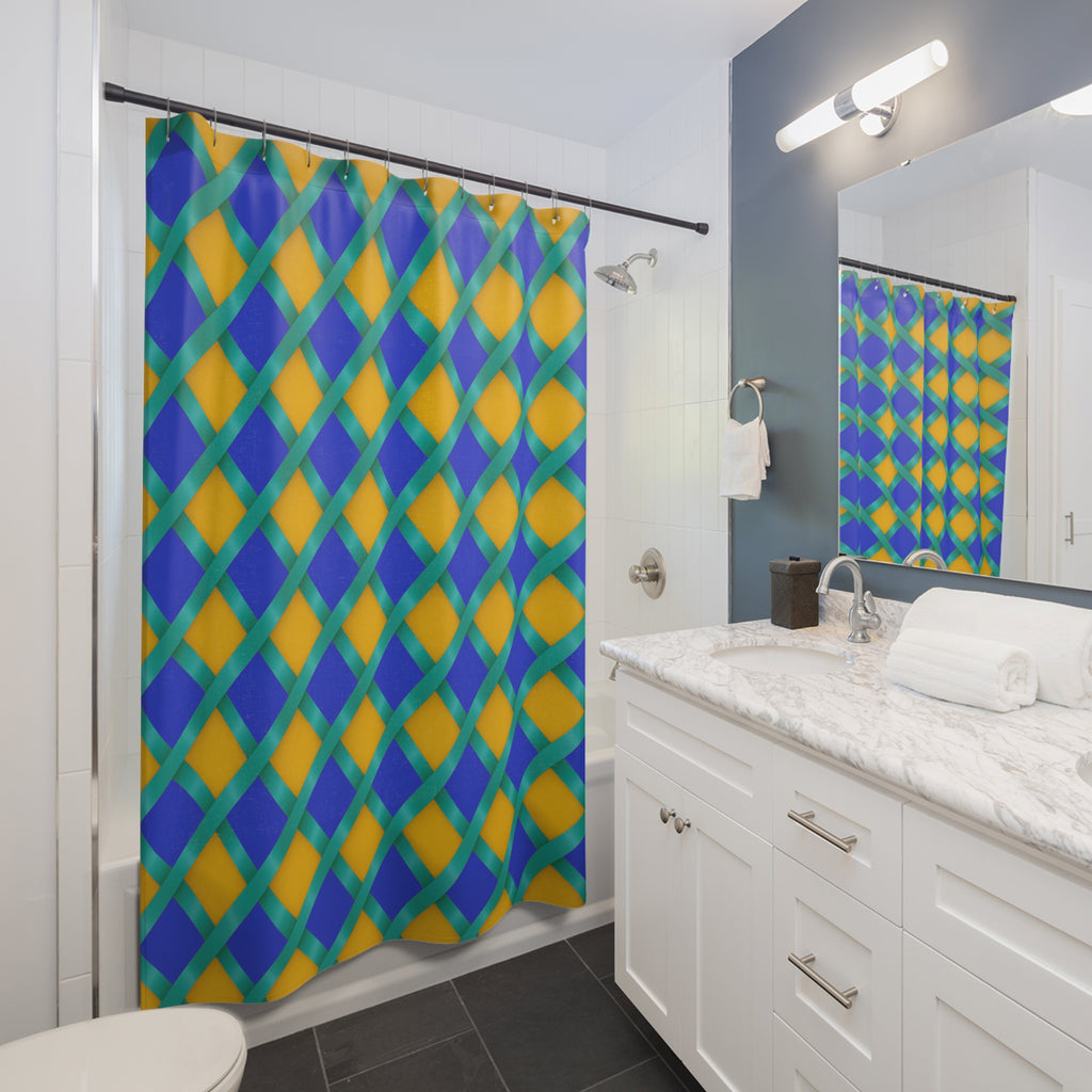 Broad Gold Diamond Trellis Shower Curtain – Peacock Jewel