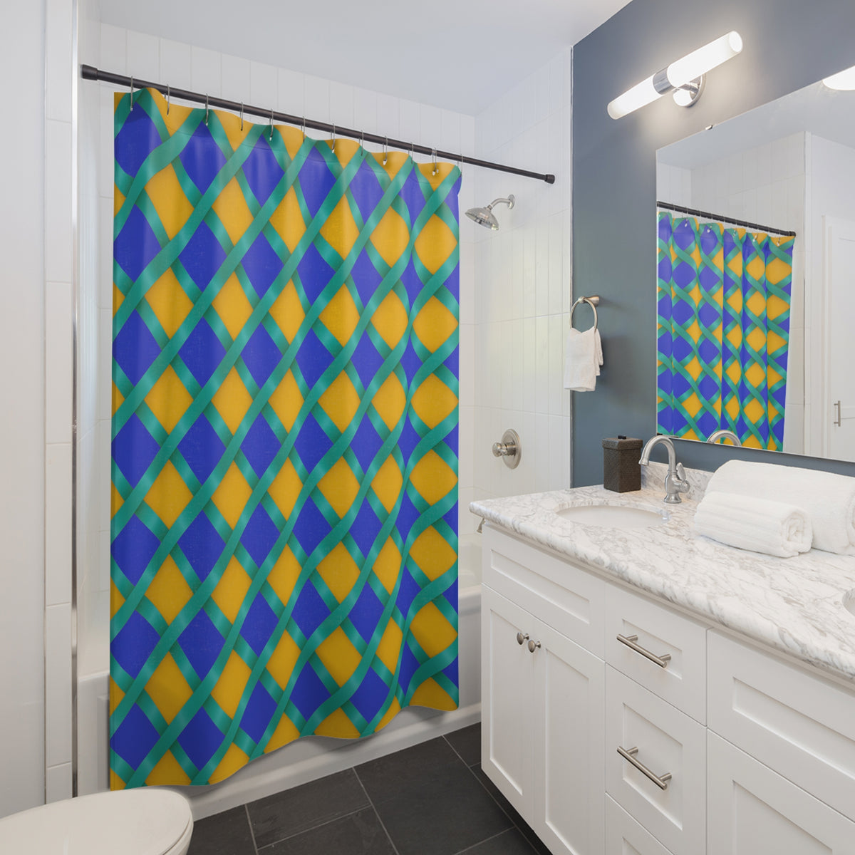 Broad Gold Diamond Trellis Shower Curtain – Peacock Jewel